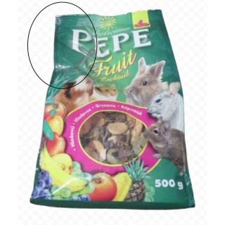 Poškozená Pepe 490g hlodavci fruit coctail